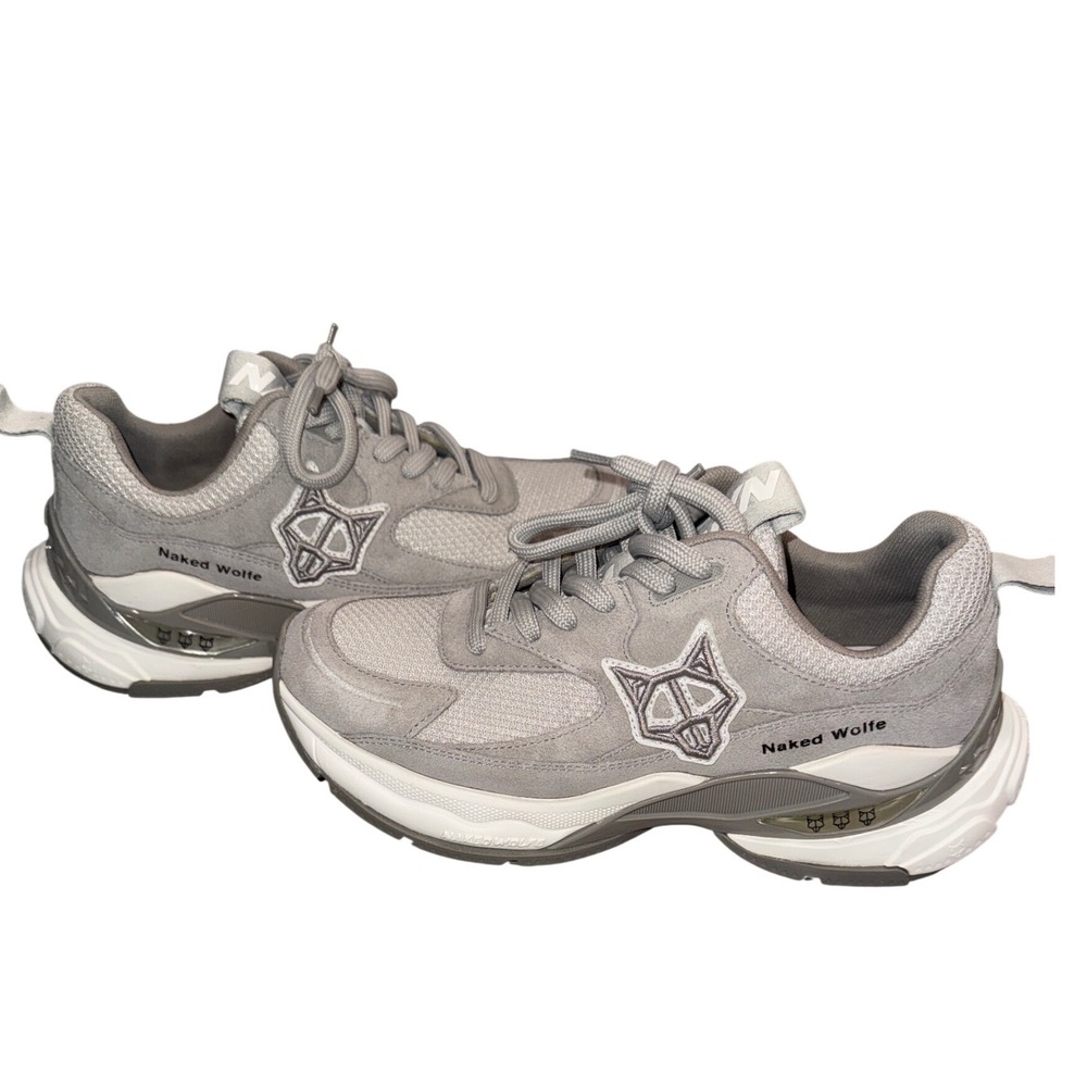 Naked Wolfe "Super" Grey Leather Textile Platform Sneakers Womens 8 EU 38 Chuky - Picture 4 of 6